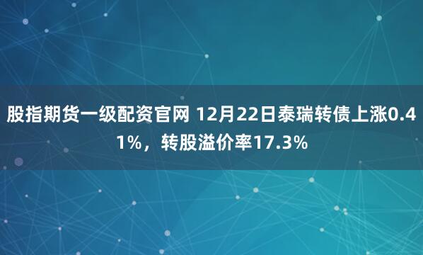 股指期货一级配资官网 12月22日泰瑞转债上涨0.41%,转股溢价率17.3%